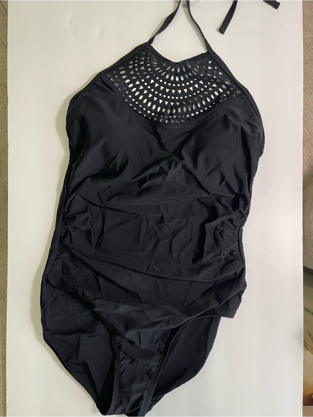Merona Black Halter One-Piece Swimsuit with Laser-Cut Yoke